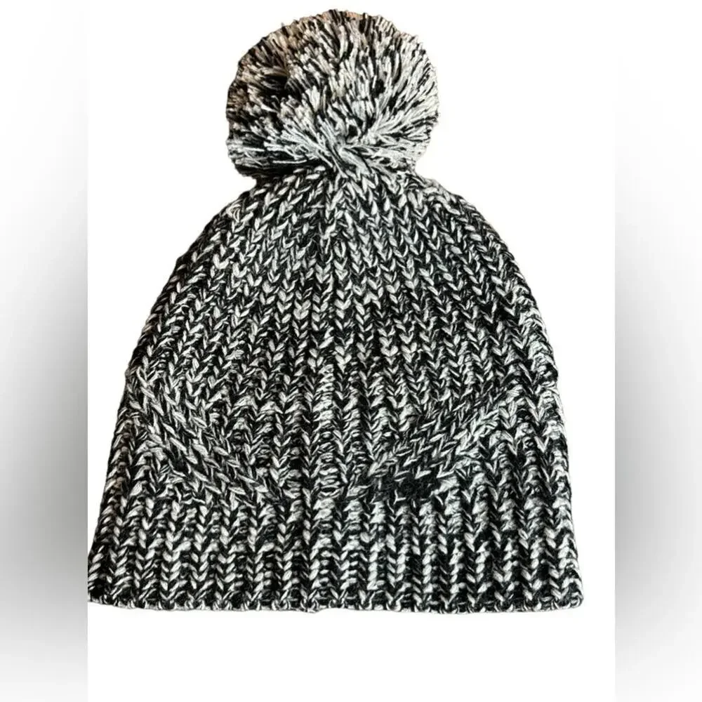 Rebecca Minkoff Black & White Marled Knit Pom Beanie One Size
